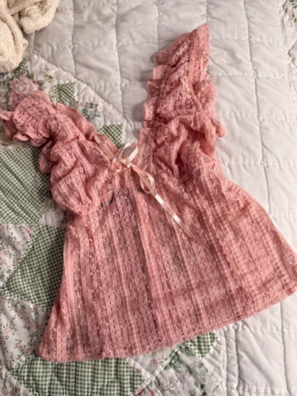 Y2K baby pink lace top